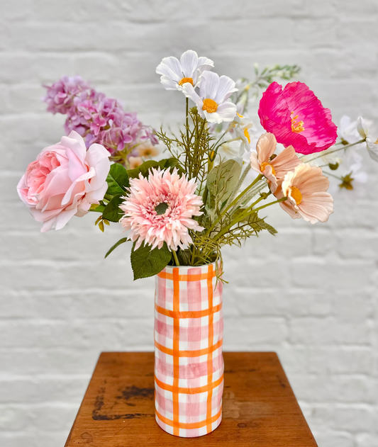 Medium vase pink and orange gingham - noss