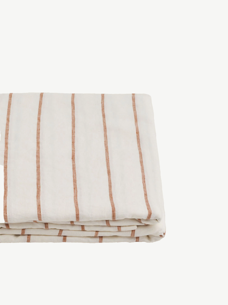 100% Linen Flat Sheet in Tobacco Stripes - King