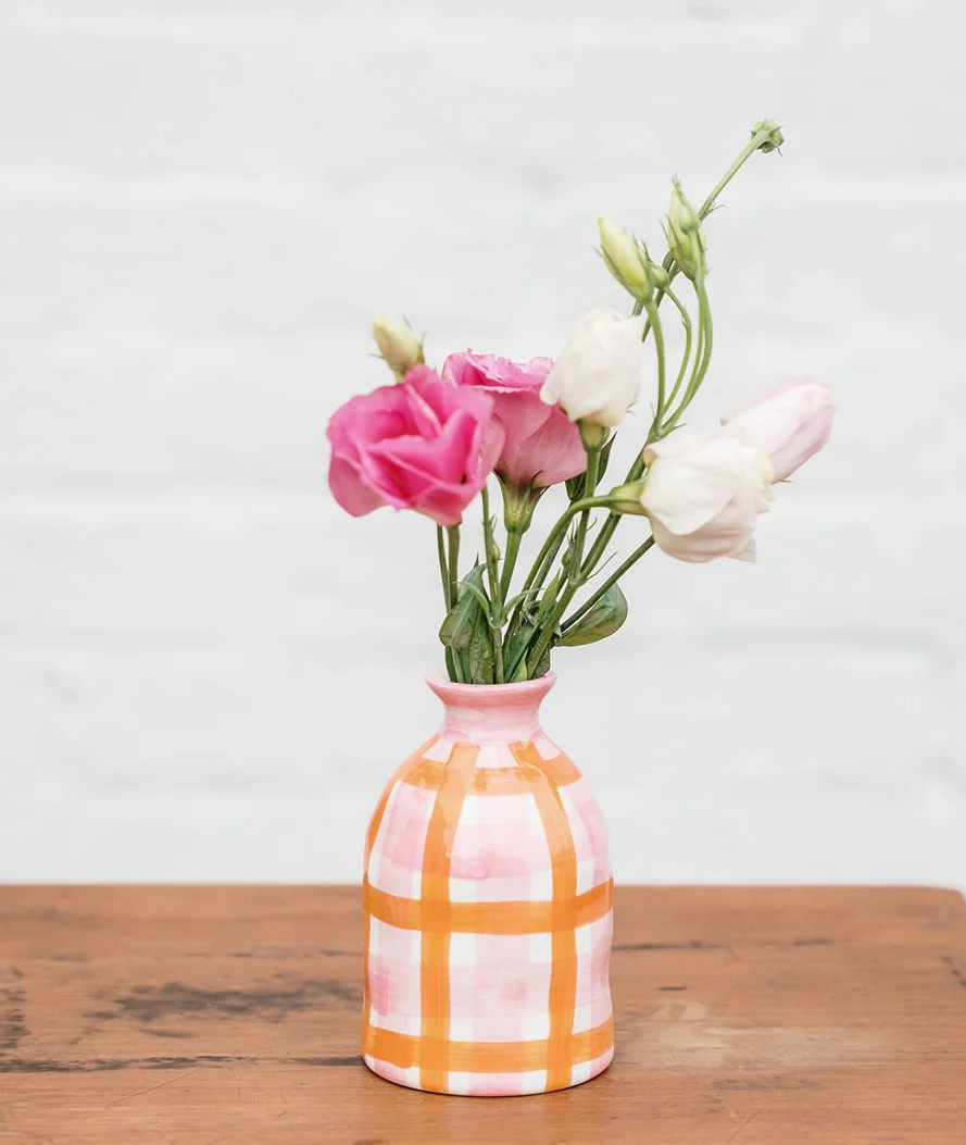Bud vase pink and orange gingham - noss