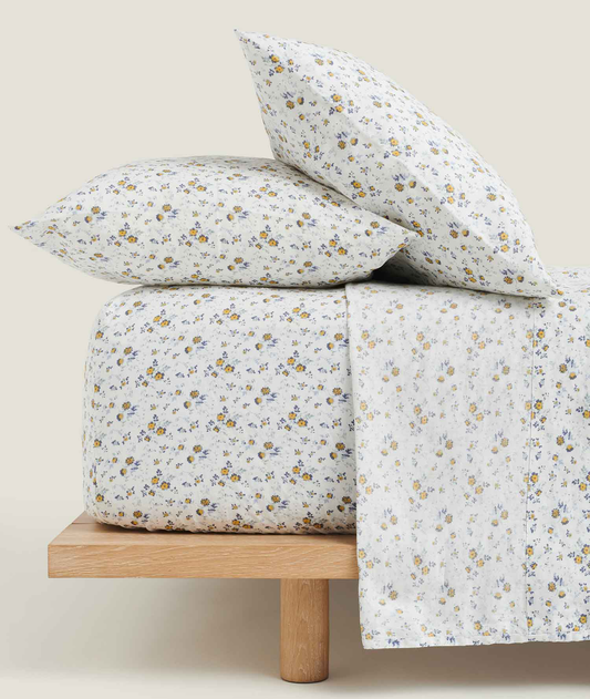 100% Linen Fitted Sheet in Summer Floral - King