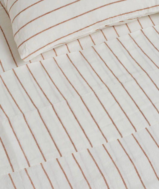 100% Linen Fitted Sheet in Tobacco Stripes - King