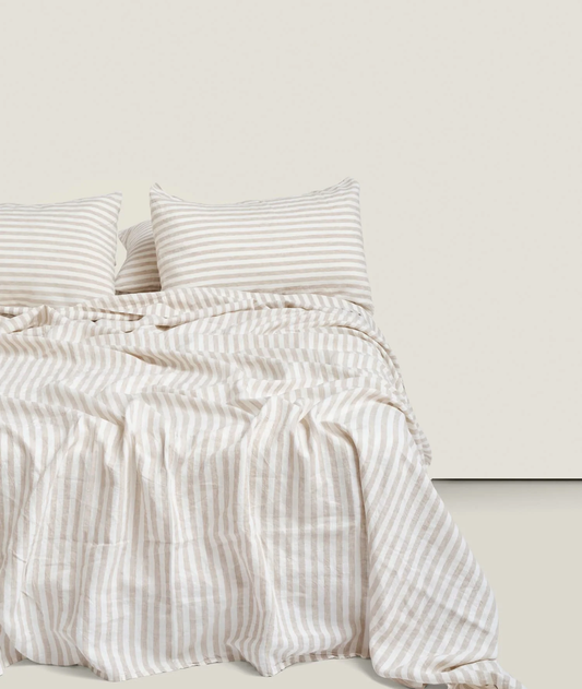 100% Linen Flat Sheet in Wide Natural Stripes - Queen