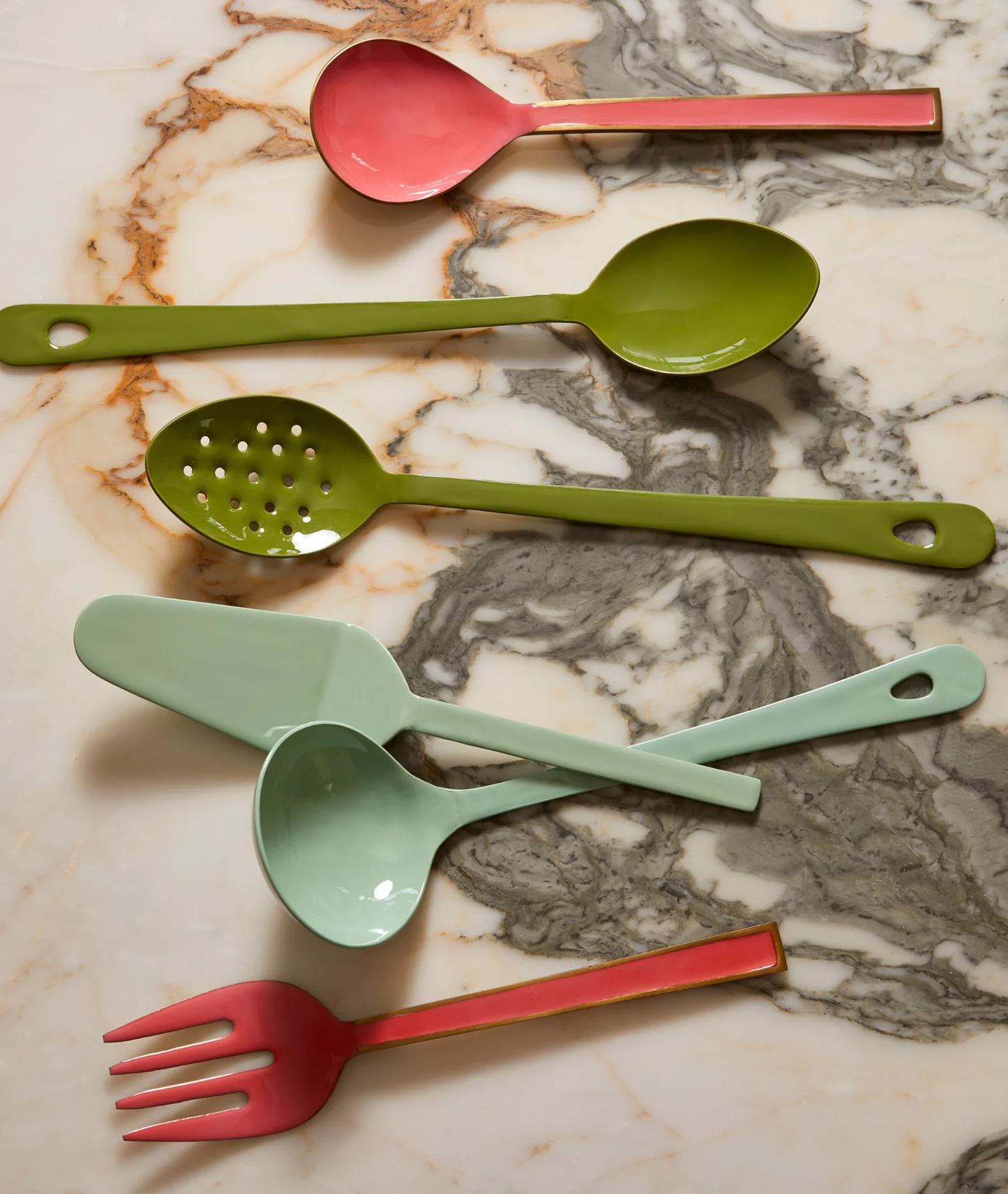 Enamel sage cake server - B & N