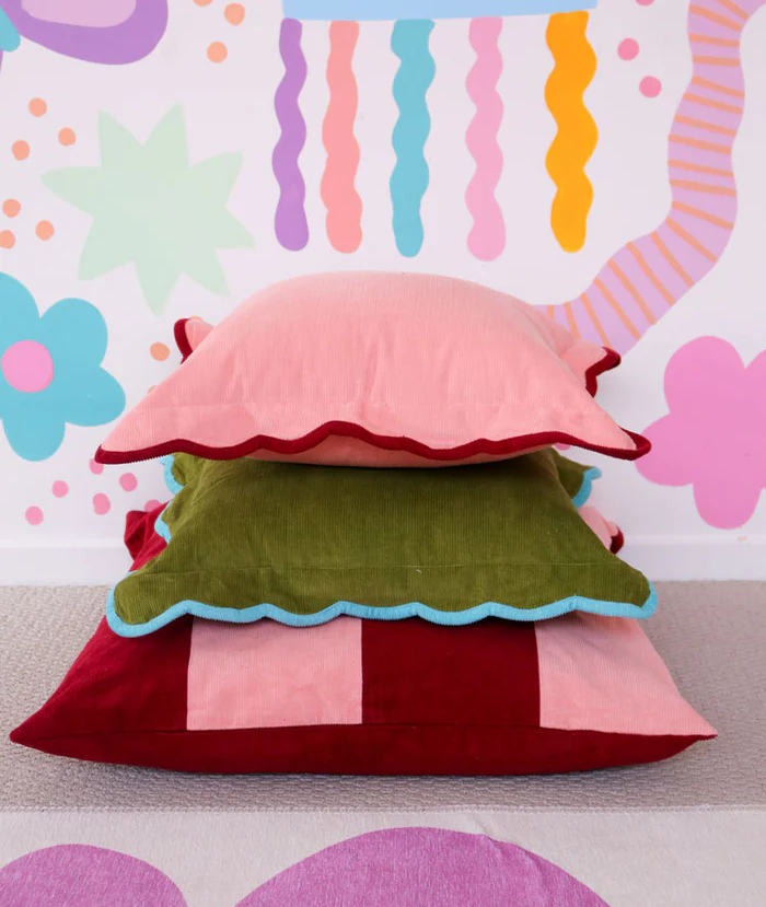 Mosey Me - corduroy Scalloped Cushion Pistachio