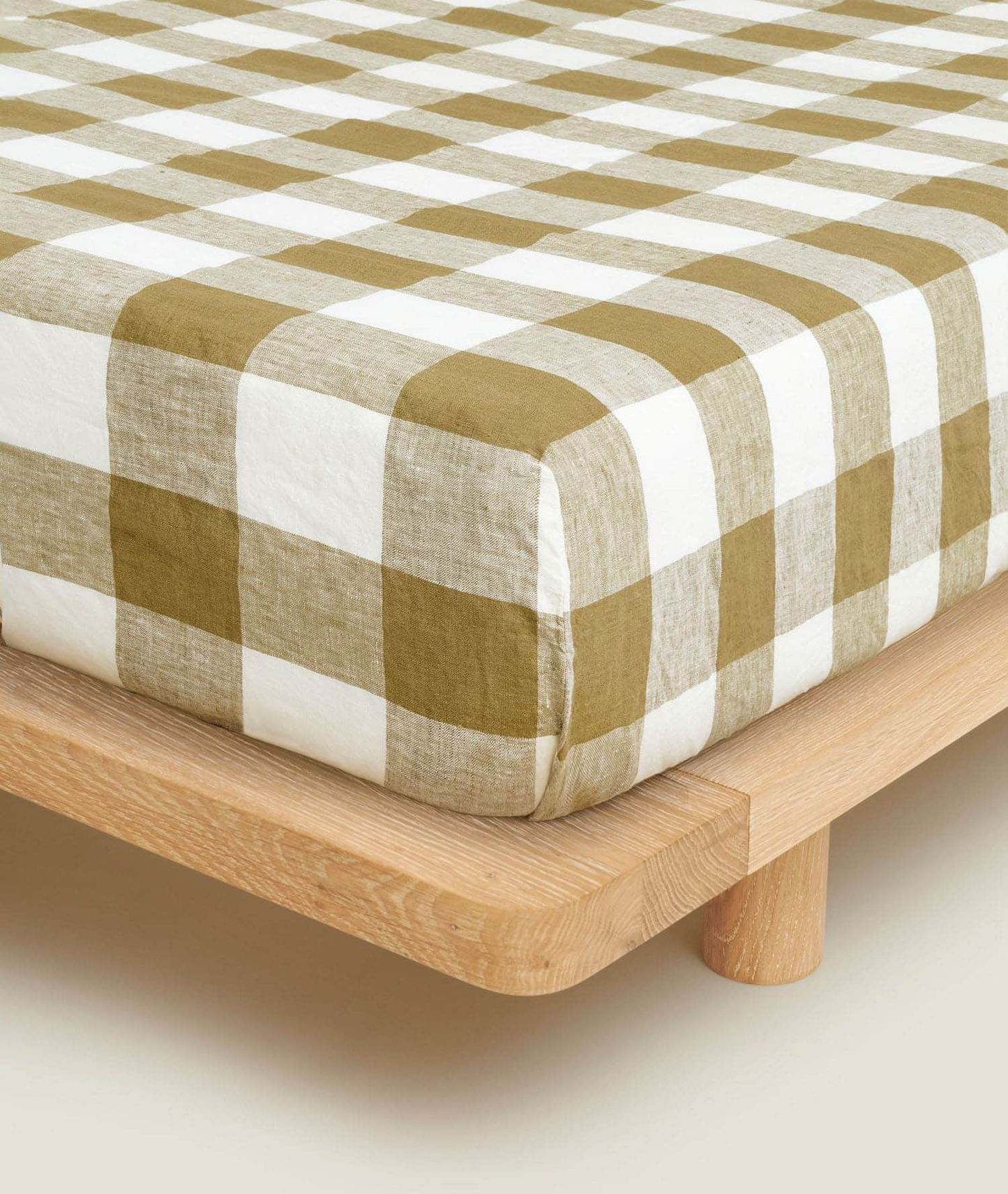 100% Linen Fitted Sheet in Olive Check- King