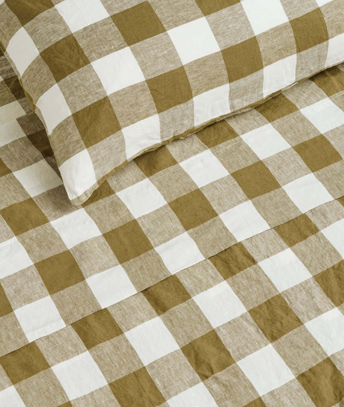100% Linen Flat Sheet in Olive Check - King