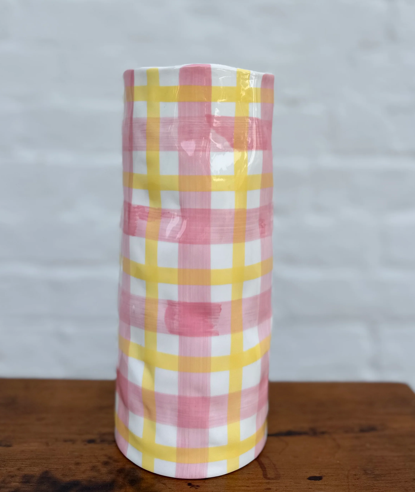 Medium vase pink and yellow gingham - noss