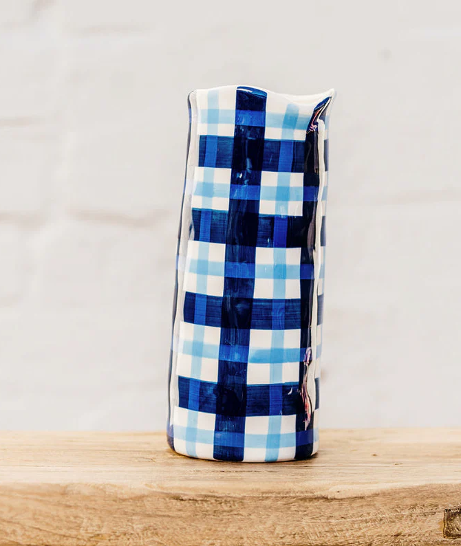 Large Vase - Navy & Cornflower Blue Gingham