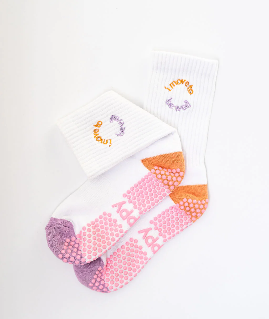 Grippy Socks - 'i move to' Series Crew - Orange + Purple - i move to... be well m/l - Up to size 8 women's AU sizing