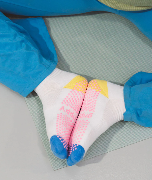 Grippy Socks - 'i move to' Series Crew - Yellow + Blue - i move to...feel good / S/M - Up to size 8 women's AU sizing