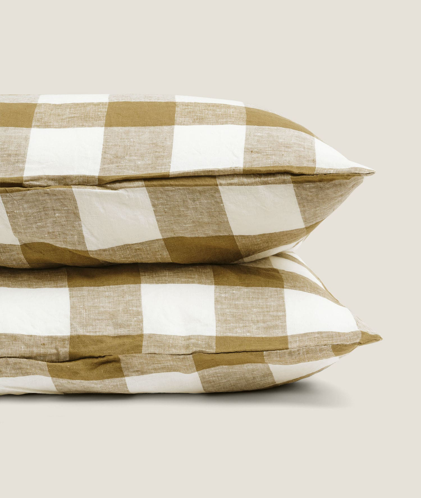 100% Linen Pillowcase Set (of two) in Olive Check
