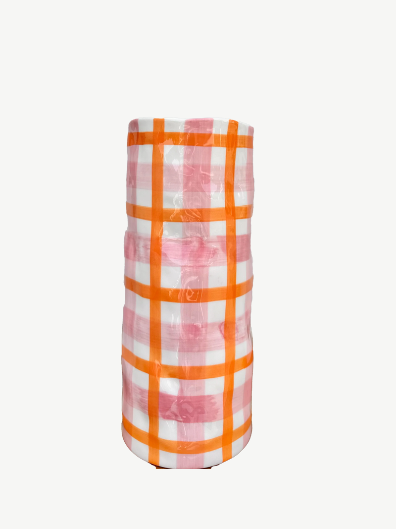 Medium vase pink and orange gingham - noss