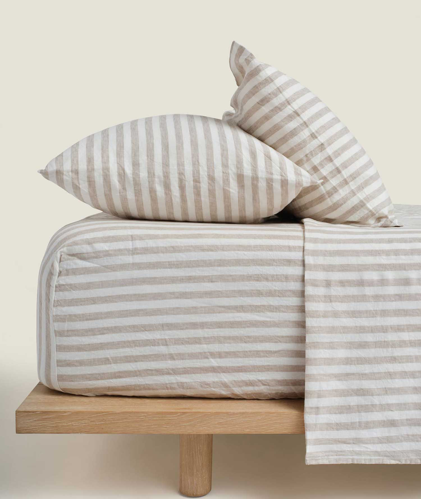 100% Linen Fitted Sheet in Wide Natural Stripes - Queen