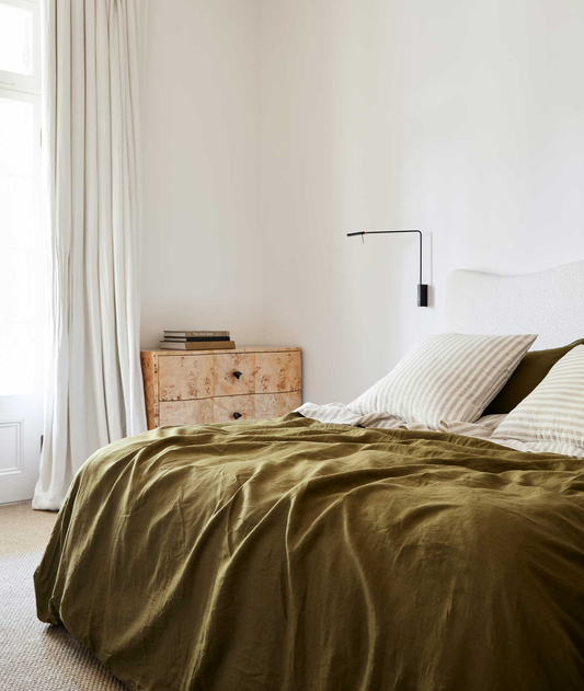 100% Linen Duvet Cover in Olive- King