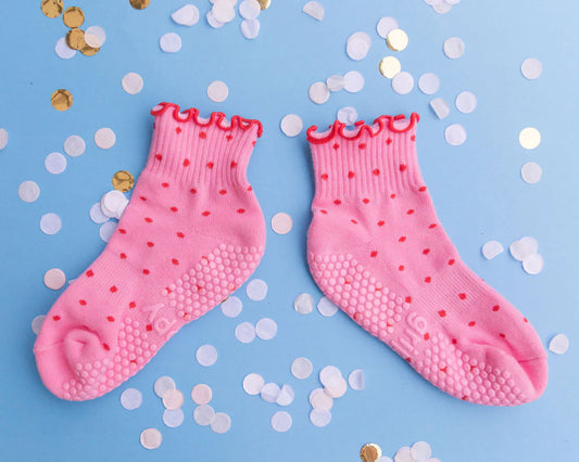 Grippy dotty pink + red S/M up to size 8 women’s AU