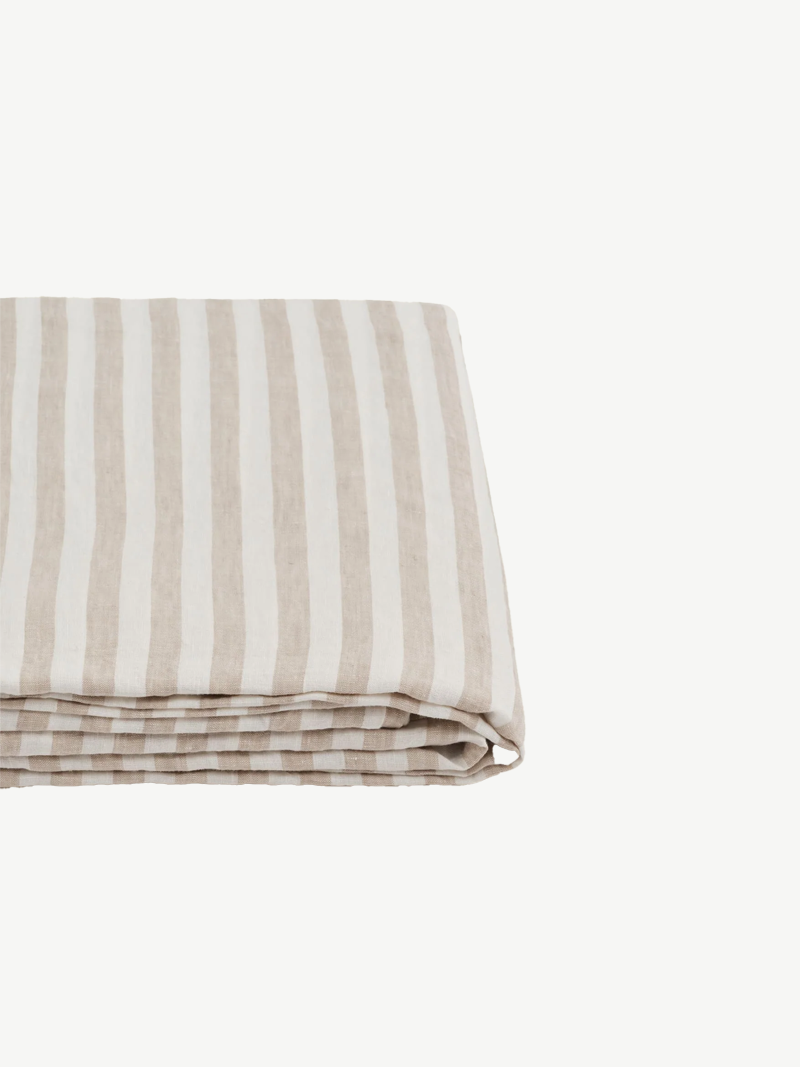 100% Linen Flat Sheet in Wide Natural Stripes - Queen