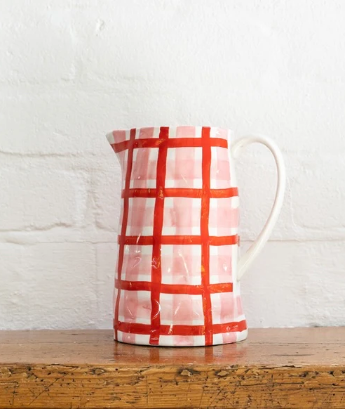 Medium jug rose pink and red gingham- noss
