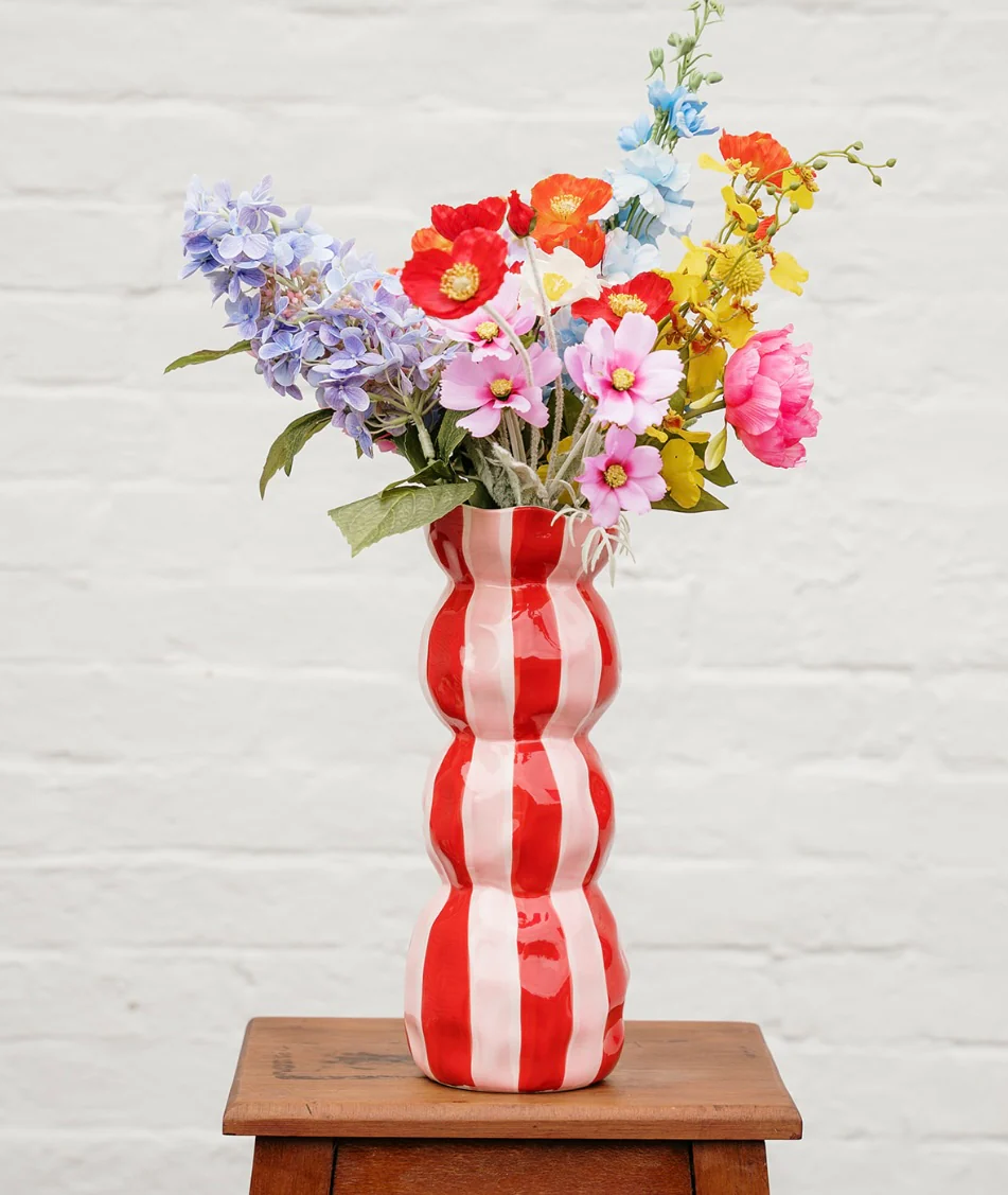 3 tier vase red and pink stripe