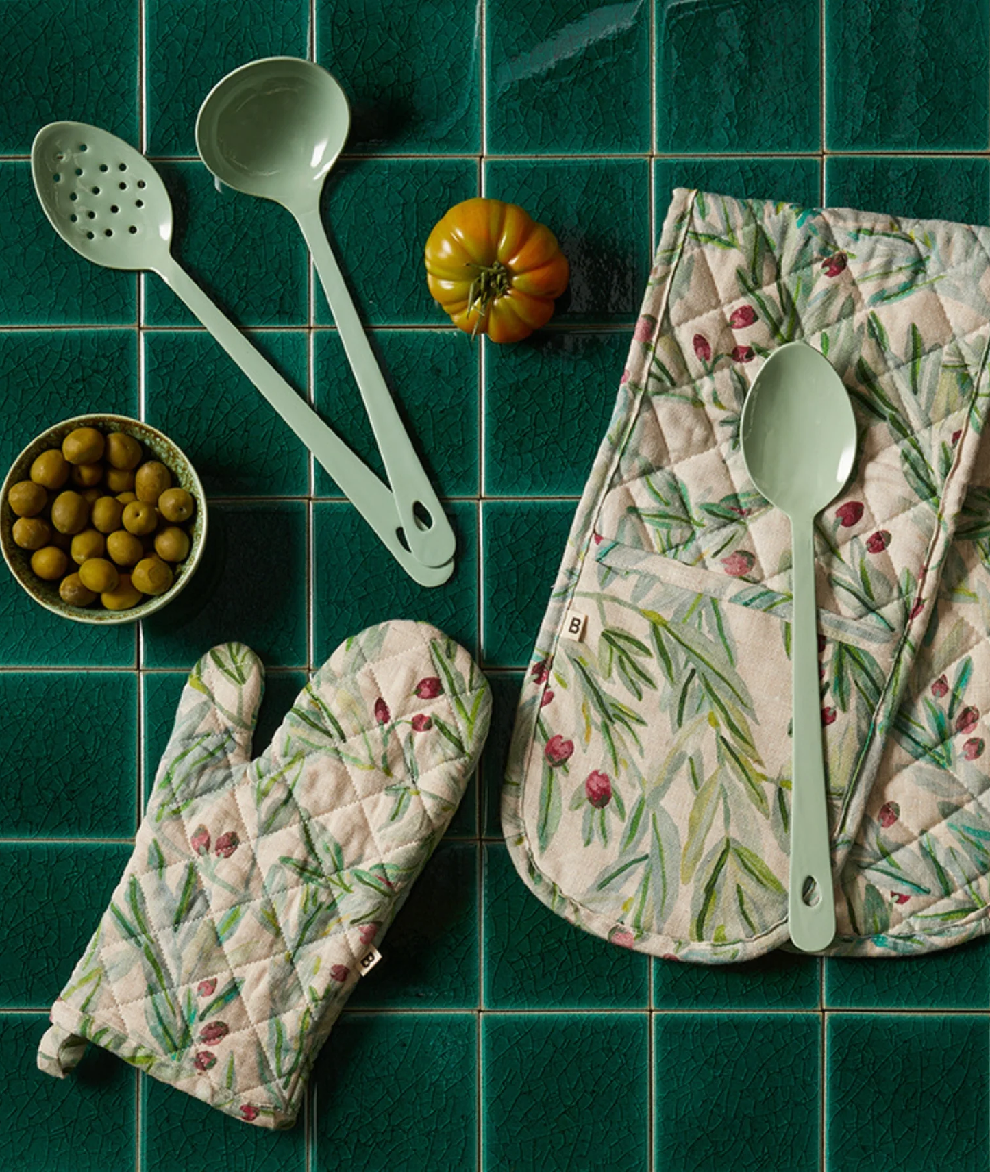 Enamel Mint Kitchen Utensil Set