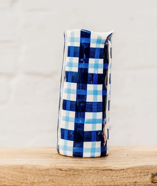 Large Vase - Navy & Cornflower Blue Gingham