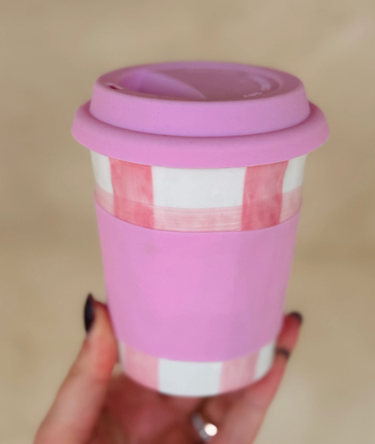 Noss - Travel Mug - Pink Gingham