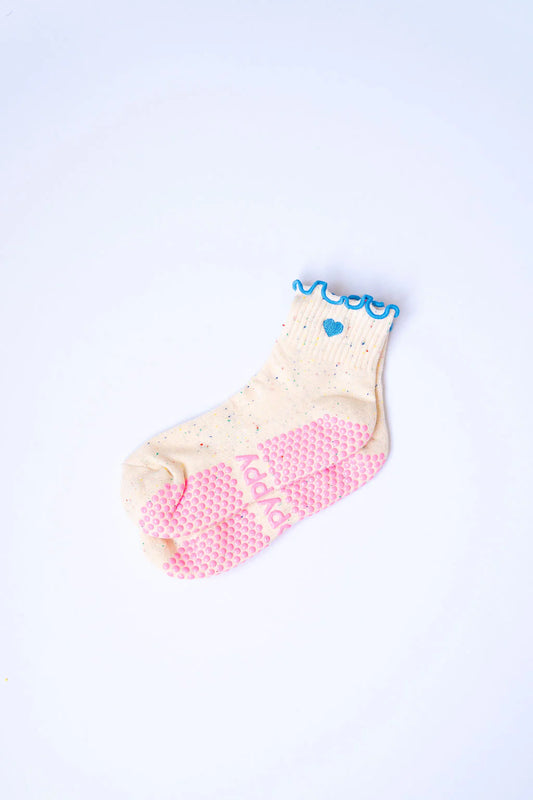Grippy pastel ankle frill confetti + blue S/M up to size 8 women’s AU