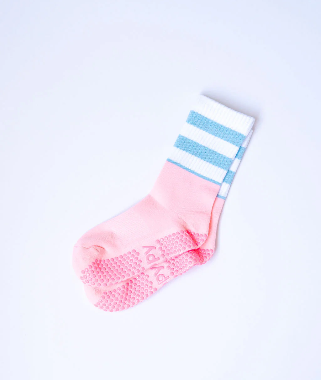 Stripey Crew Grippy Sock - Pink + Blue Stripe / S/M