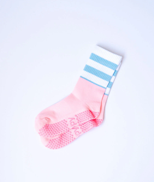 Stripey Crew Grippy Sock - Pink + Blue Stripe / S/M