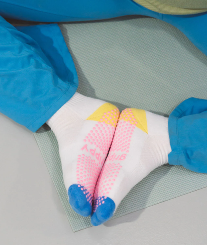 Grippy Socks - 'i move to' Series Crew - Yellow + Blue - i move to...feel good / S/M - Up to size 8 women's AU sizing