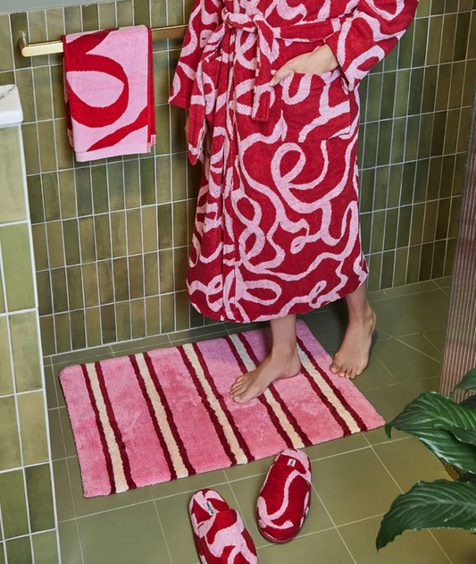 Mosey me - raspberry stripe bath mat