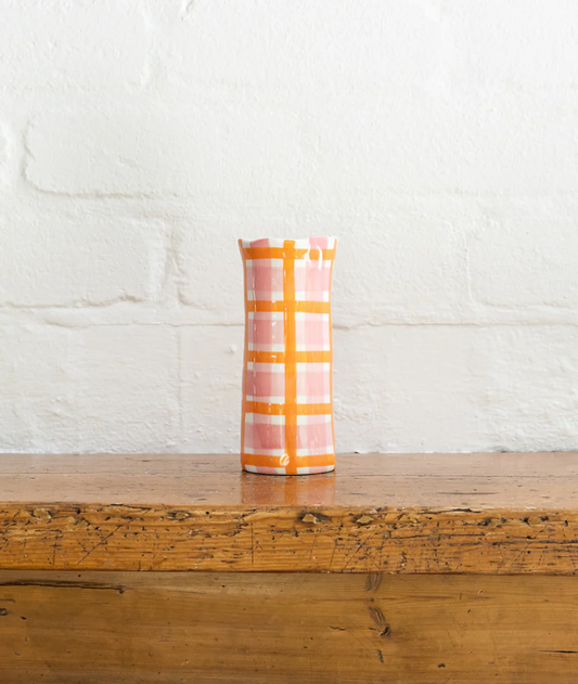 Small vase pink and orange gingham - noss