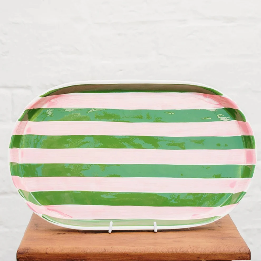 Pink and dark green oval platter