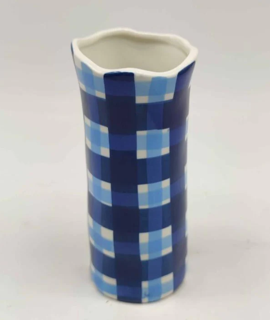 Small navy blue gingham vase - noss