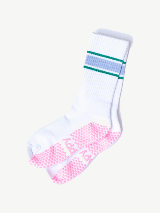 Sports Stripe Crew Grippy Sock- Green + Purple Stripe / S/M