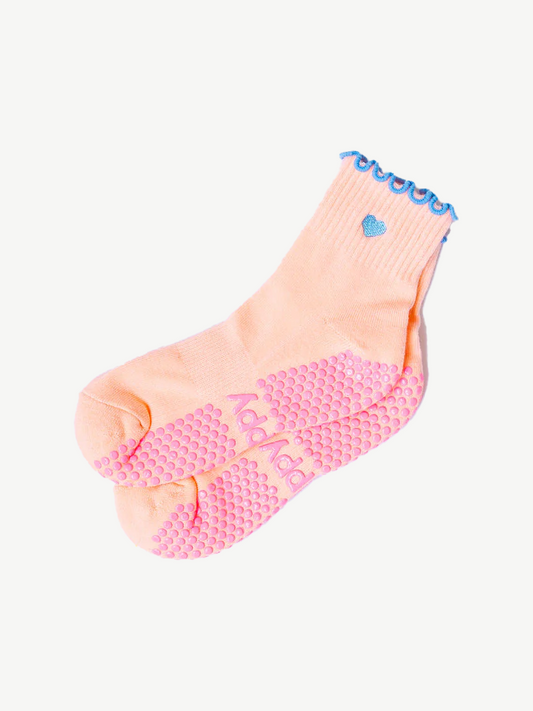 Grippy Socks - Pastel Ankle Frill Grippy Socks - Peach + Blue Frill / M/L - Size 8.5 to 10 women's AU