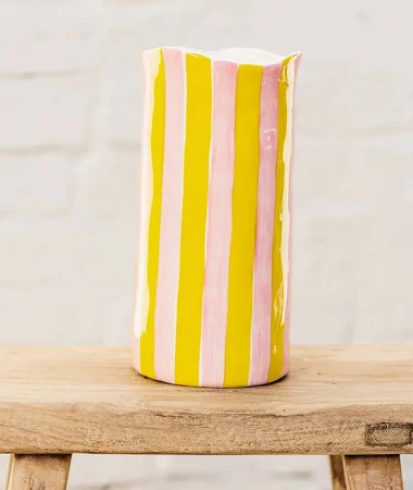 Large vase pink yellow stripe
